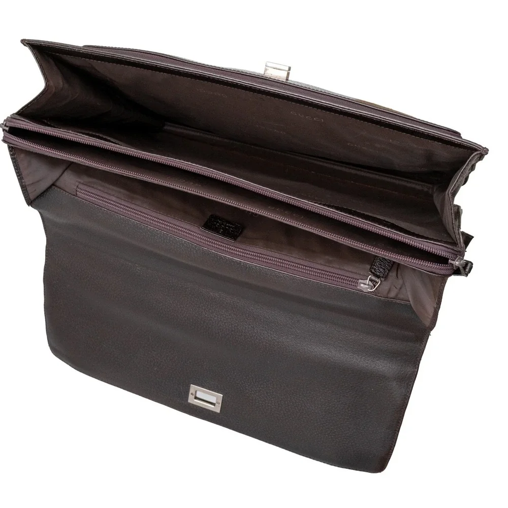 Gucci Dark Brown Leather Briefcase Business Bag Document Case Laptop Messenger